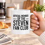OFFICIAL MEMBER OF THE STEVEN FAN CLUB mug handheld-white mockup
