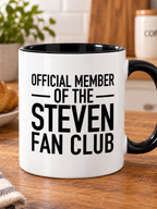 OFFICIAL MEMBER OF THE STEVEN FAN CLUB mug lifestyle-black-white mockup