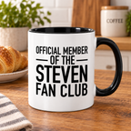 OFFICIAL MEMBER OF THE STEVEN FAN CLUB mug lifestyle-black-white mockup