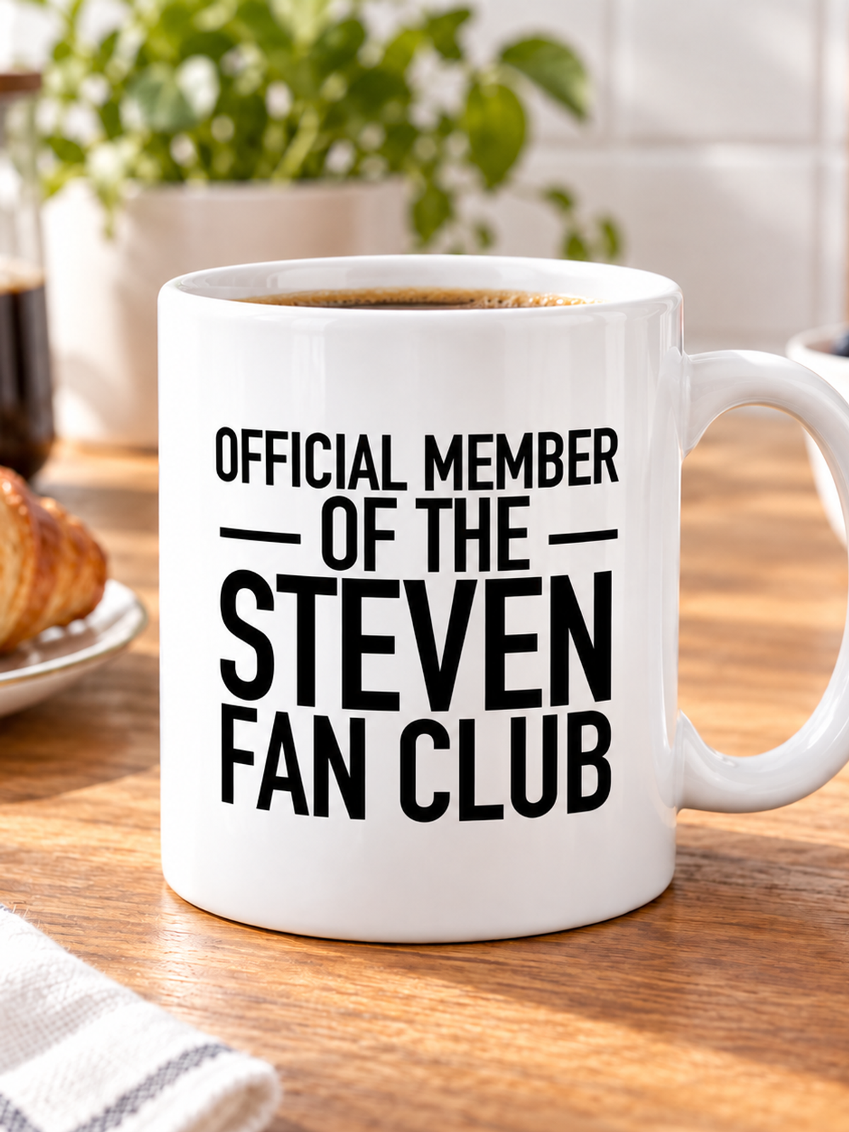OFFICIAL MEMBER OF THE STEVEN FAN CLUB mug lifestyle-white mockup
