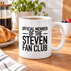 OFFICIAL MEMBER OF THE STEVEN FAN CLUB mug lifestyle-white mockup
