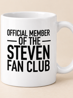 OFFICIAL MEMBER OF THE STEVEN FAN CLUB mug white mockup