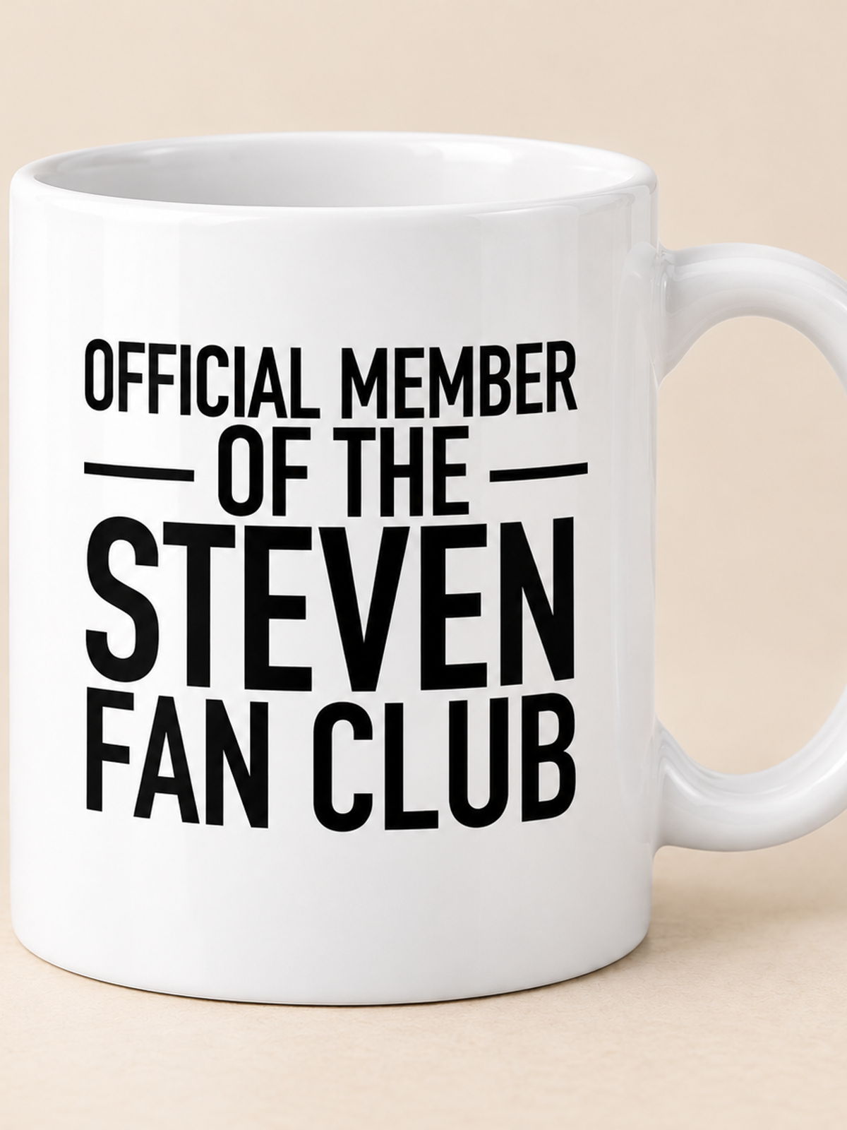 OFFICIAL MEMBER OF THE STEVEN FAN CLUB mug white mockup