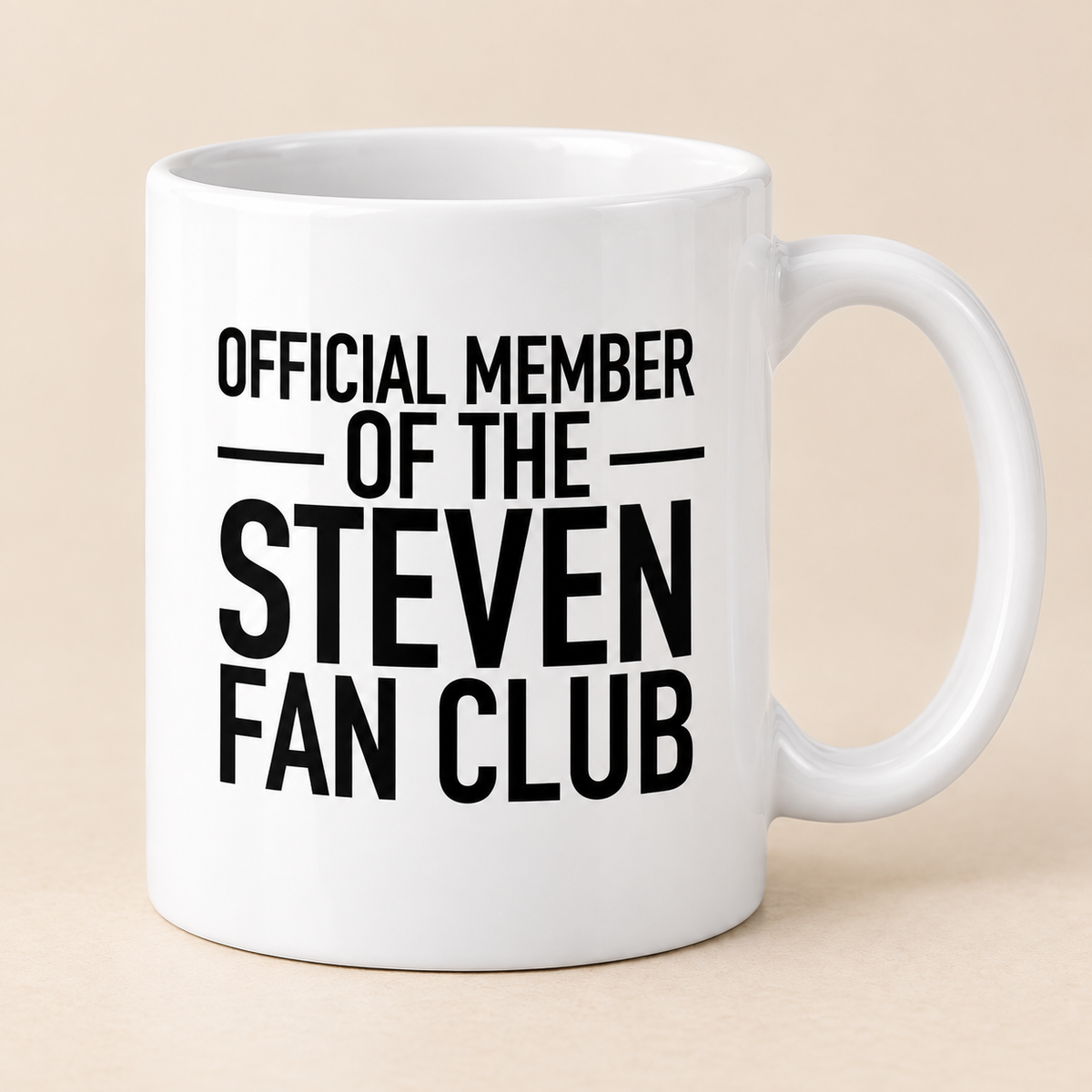 OFFICIAL MEMBER OF THE STEVEN FAN CLUB mug white mockup