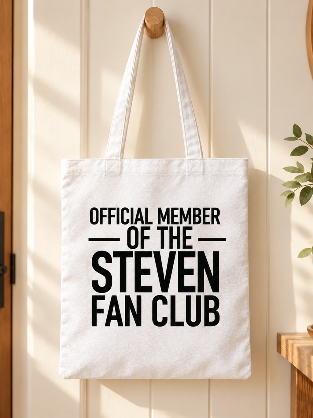 OFFICIAL MEMBER OF THE STEVEN FAN CLUB tote lifestyle mockup