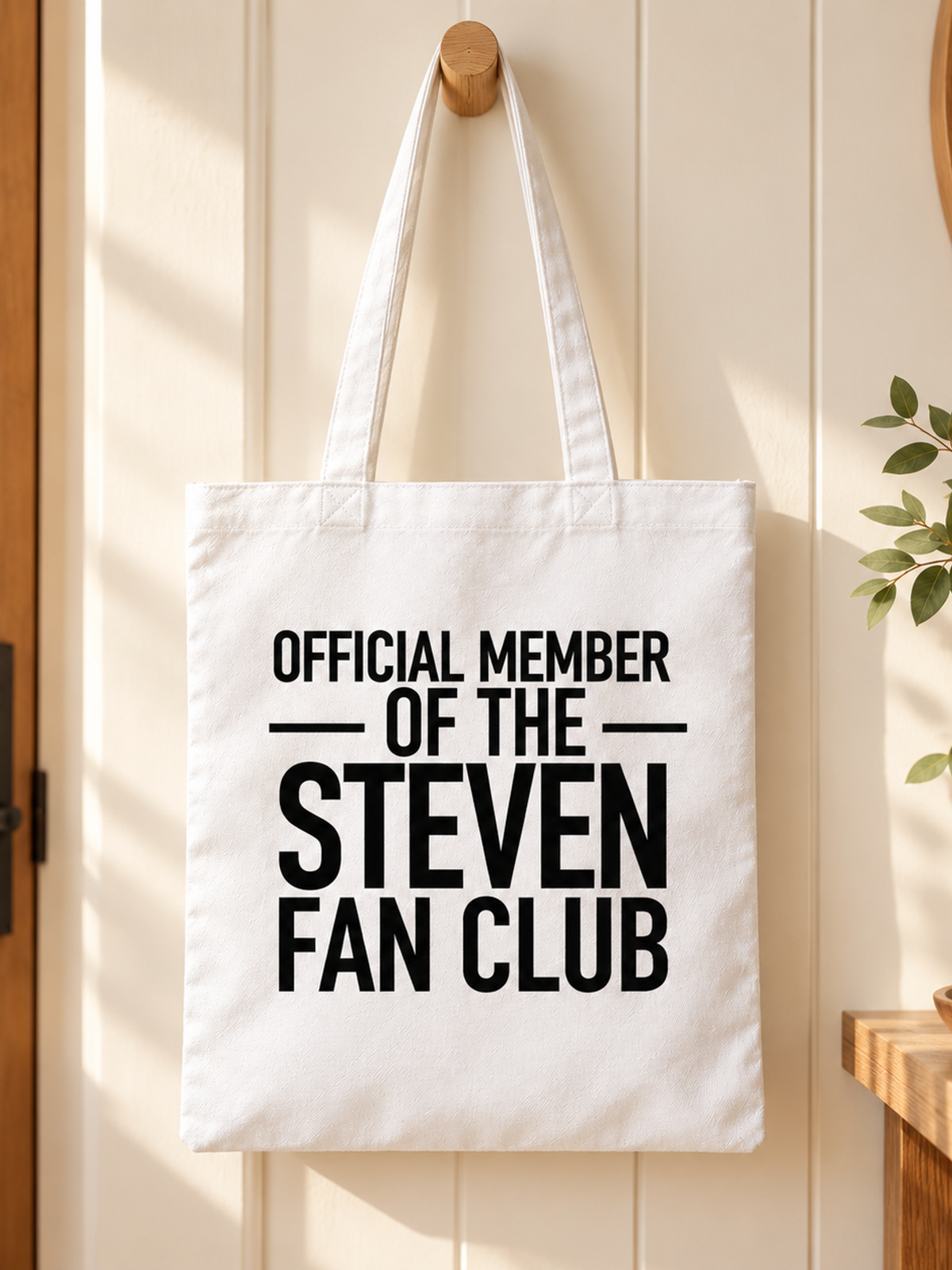 OFFICIAL MEMBER OF THE STEVEN FAN CLUB tote lifestyle mockup