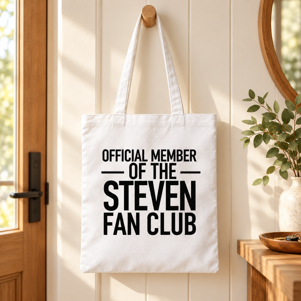OFFICIAL MEMBER OF THE STEVEN FAN CLUB tote lifestyle mockup