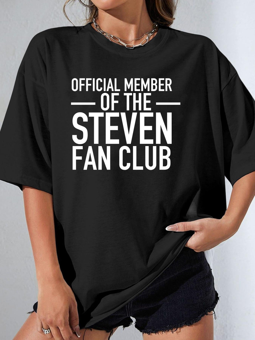 OFFICIAL MEMBER OF THE STEVEN FAN CLUB women-tshirt black mockup