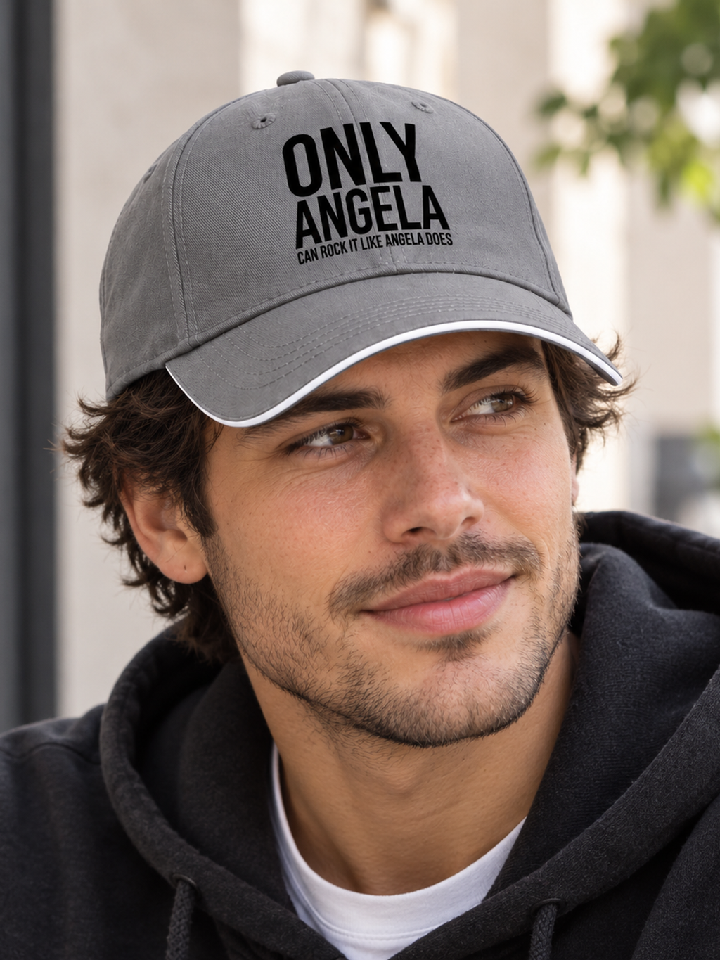 ONLY ANGELA CAN ROCK IT LIKE ANGELA DOES cap model-gray mockup