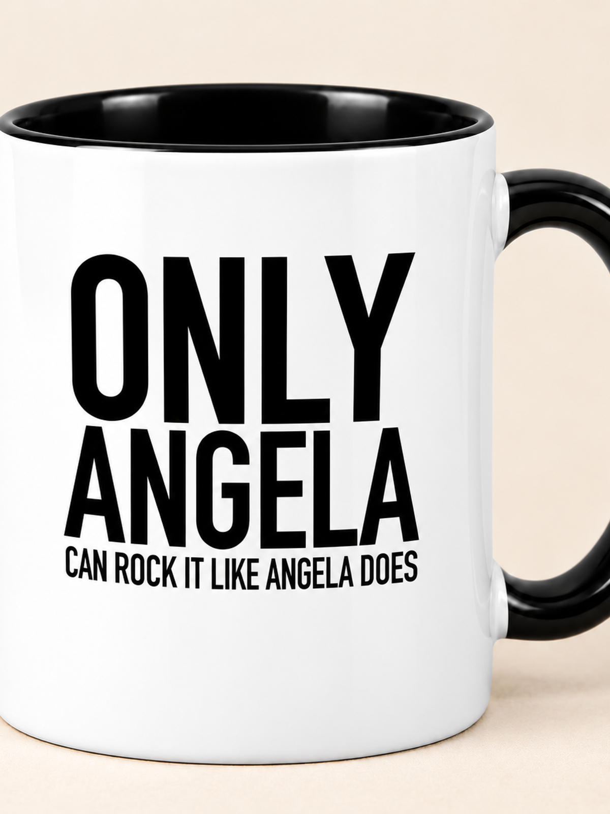 ONLY ANGELA CAN ROCK IT LIKE ANGELA DOES mug black-white mockup
