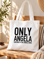 ONLY ANGELA CAN ROCK IT LIKE ANGELA DOES tote lifestyle mockup