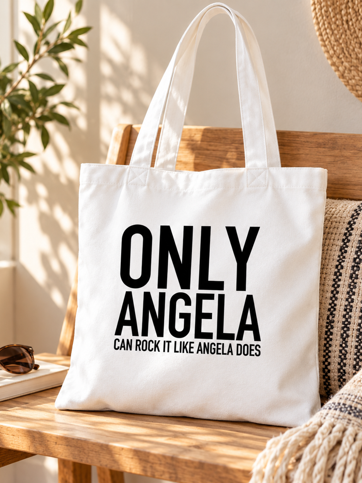 ONLY ANGELA CAN ROCK IT LIKE ANGELA DOES tote lifestyle mockup