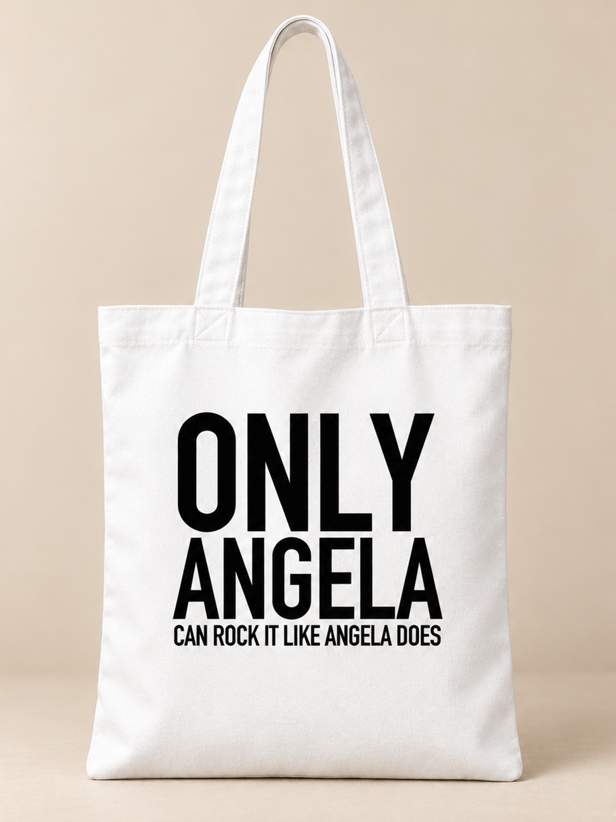 ONLY ANGELA CAN ROCK IT LIKE ANGELA DOES tote white mockup
