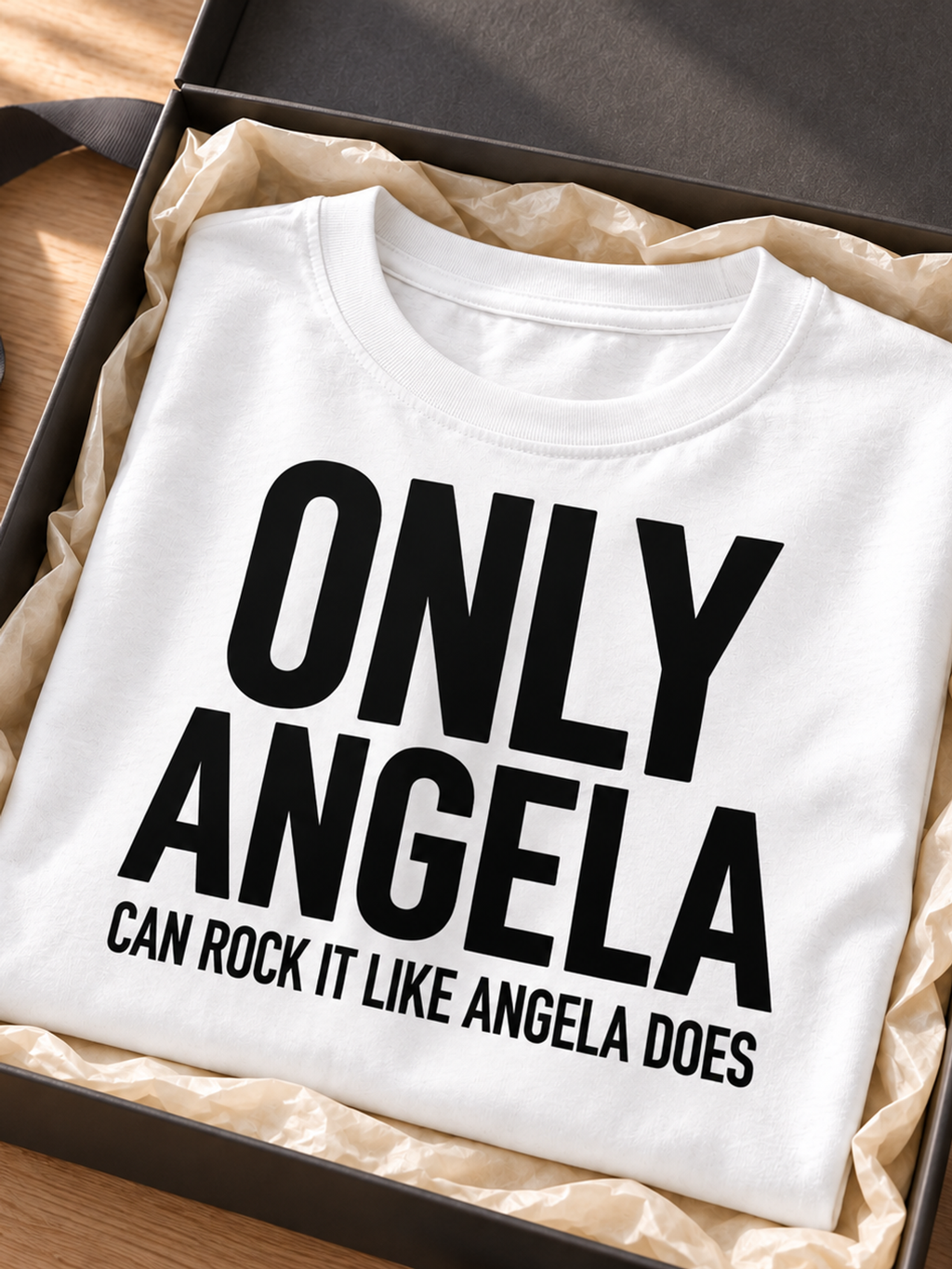 ONLY ANGELA CAN ROCK IT LIKE ANGELA DOES women-tshirt gift mockup