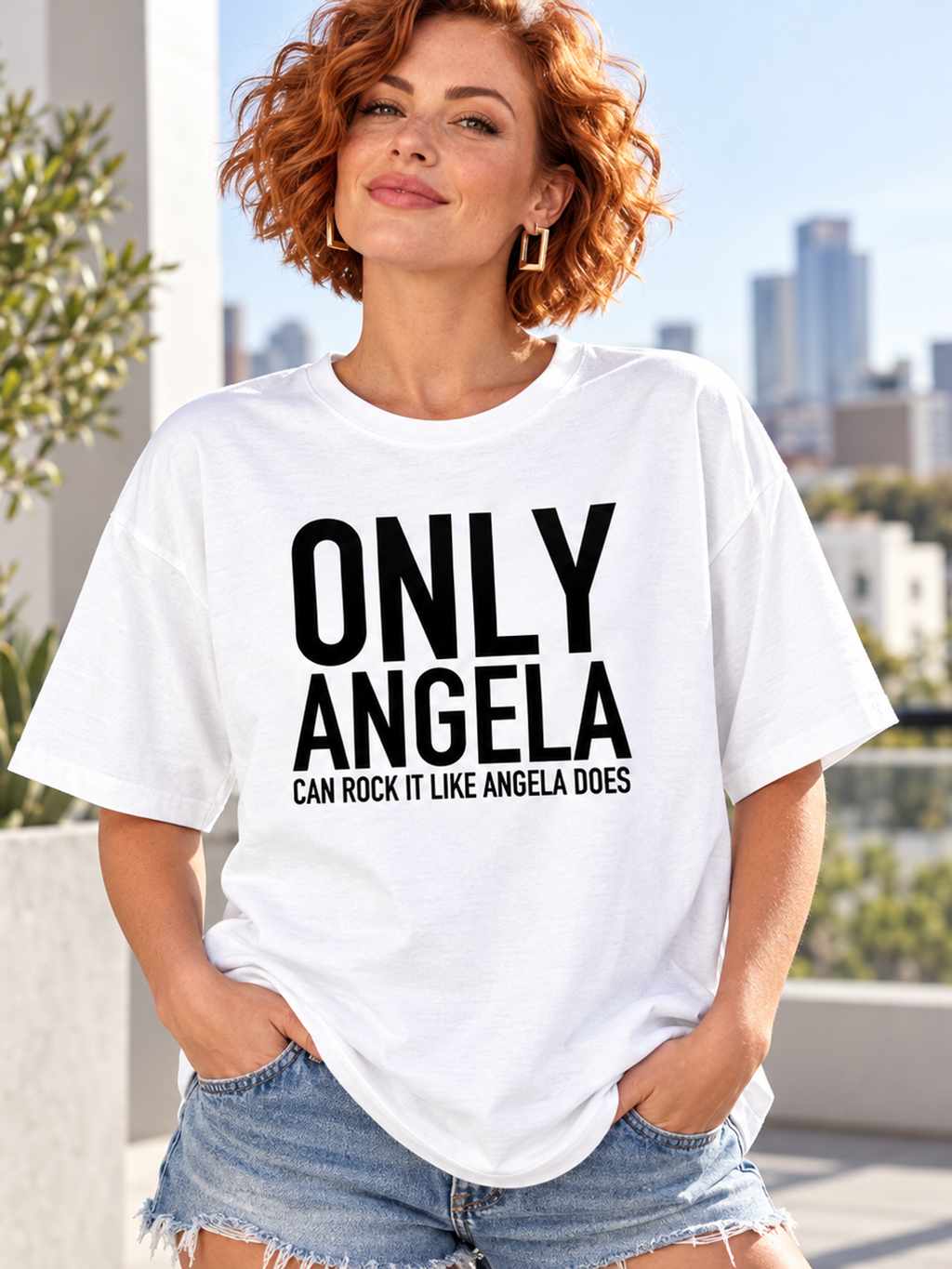 ONLY ANGELA CAN ROCK IT LIKE ANGELA DOES women-tshirt lifestyle mockup