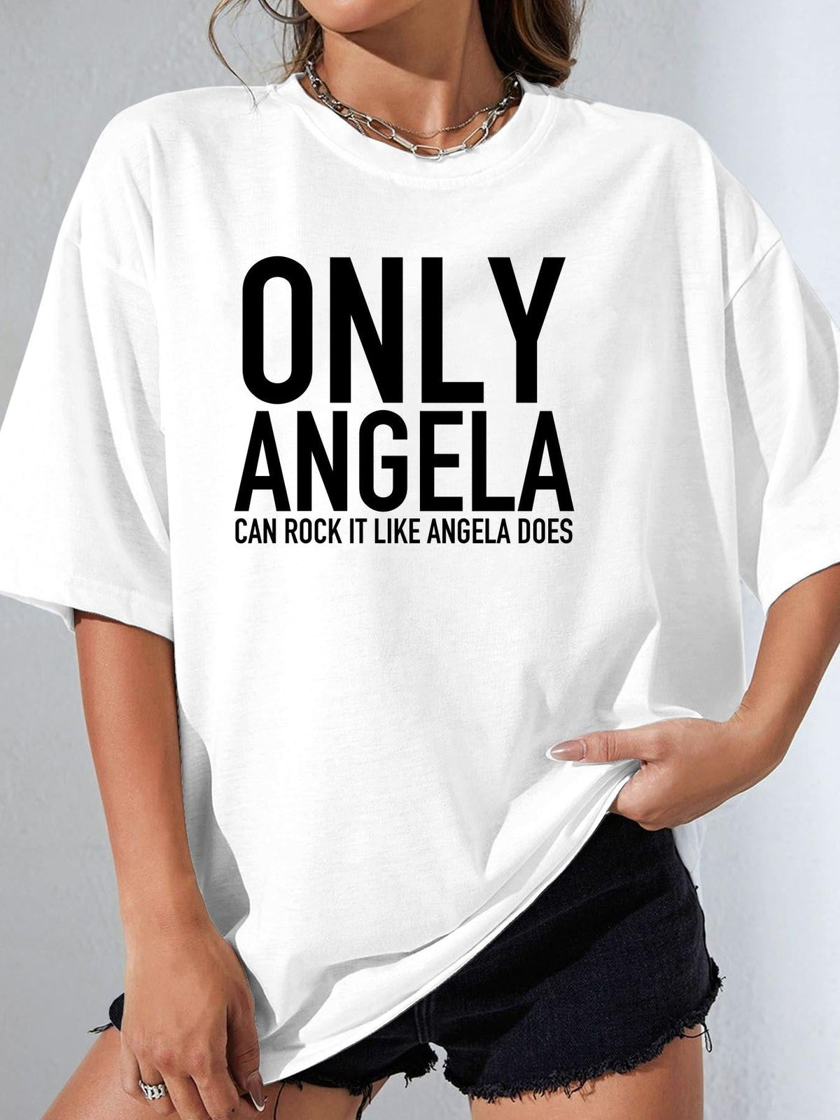 ONLY ANGELA CAN ROCK IT LIKE ANGELA DOES women-tshirt white mockup