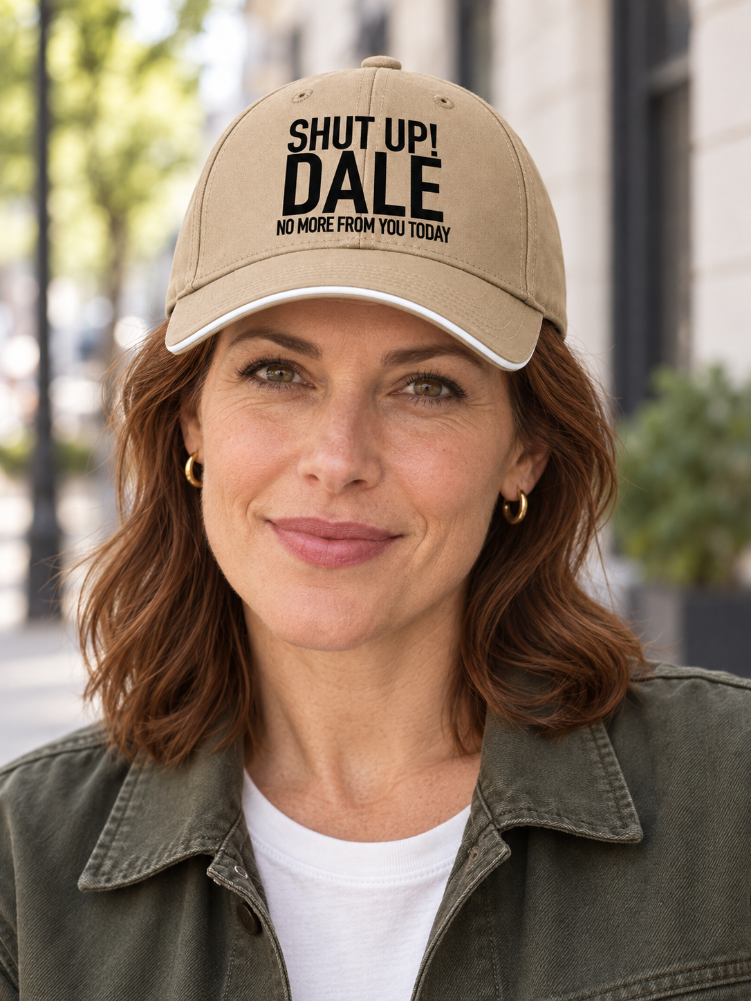 SHUT UP! DALE NO MORE FROM YOU TODAY cap model-khaki mockup