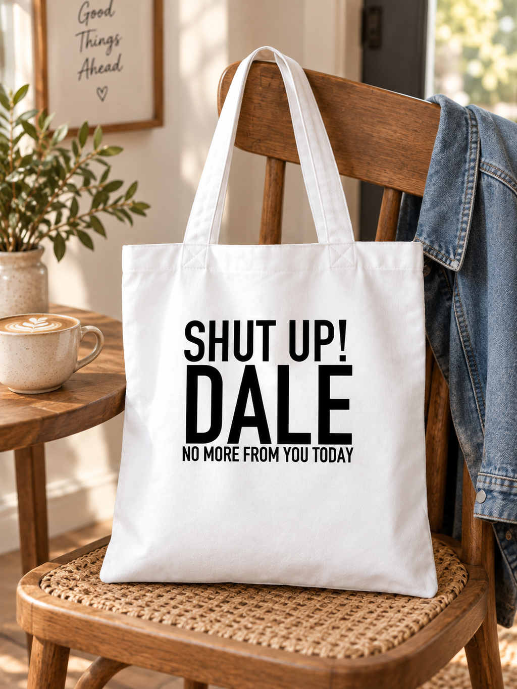 SHUT UP! DALE NO MORE FROM YOU TODAY tote lifestyle mockup