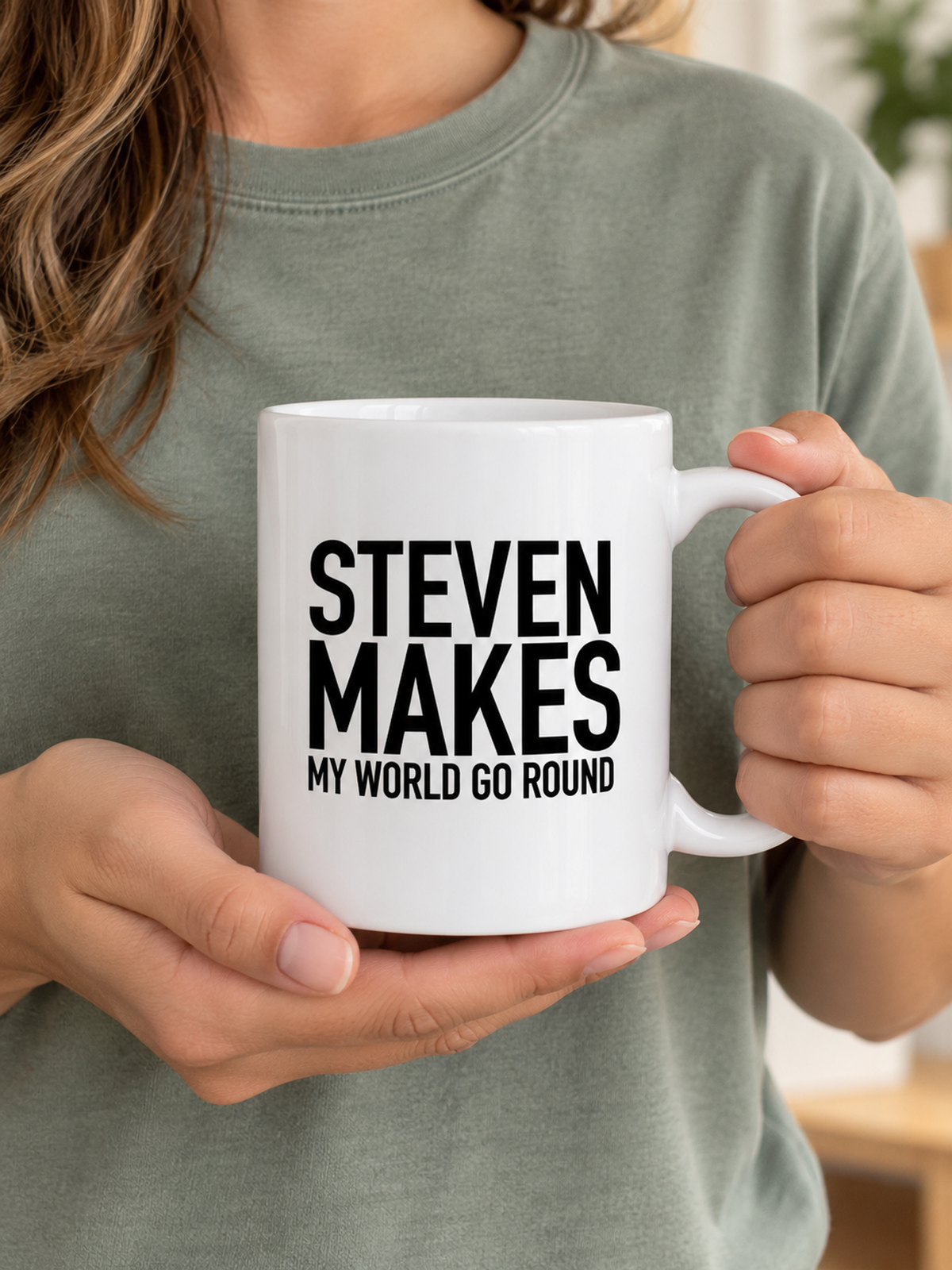 STEVEN MAKES MY WORLD GO ROUND mug handheld-white mockup