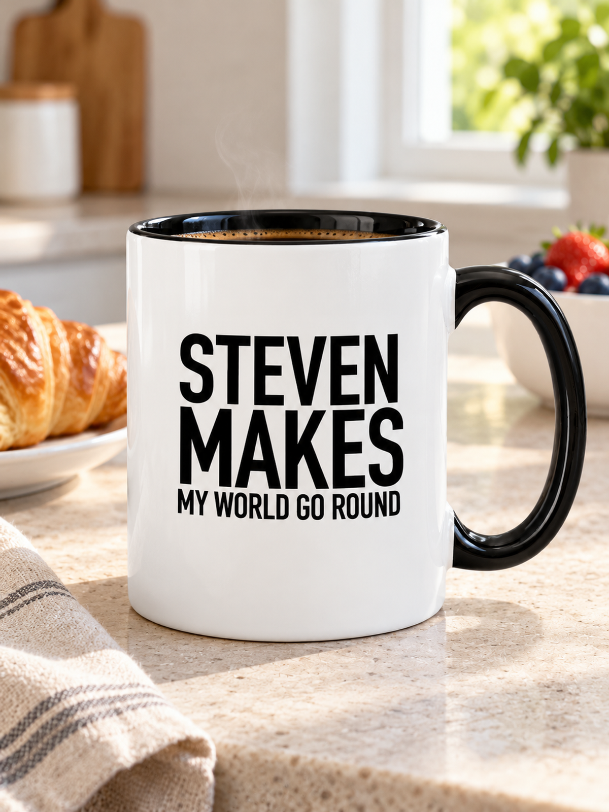 STEVEN MAKES MY WORLD GO ROUND mug lifestyle-black-white mockup