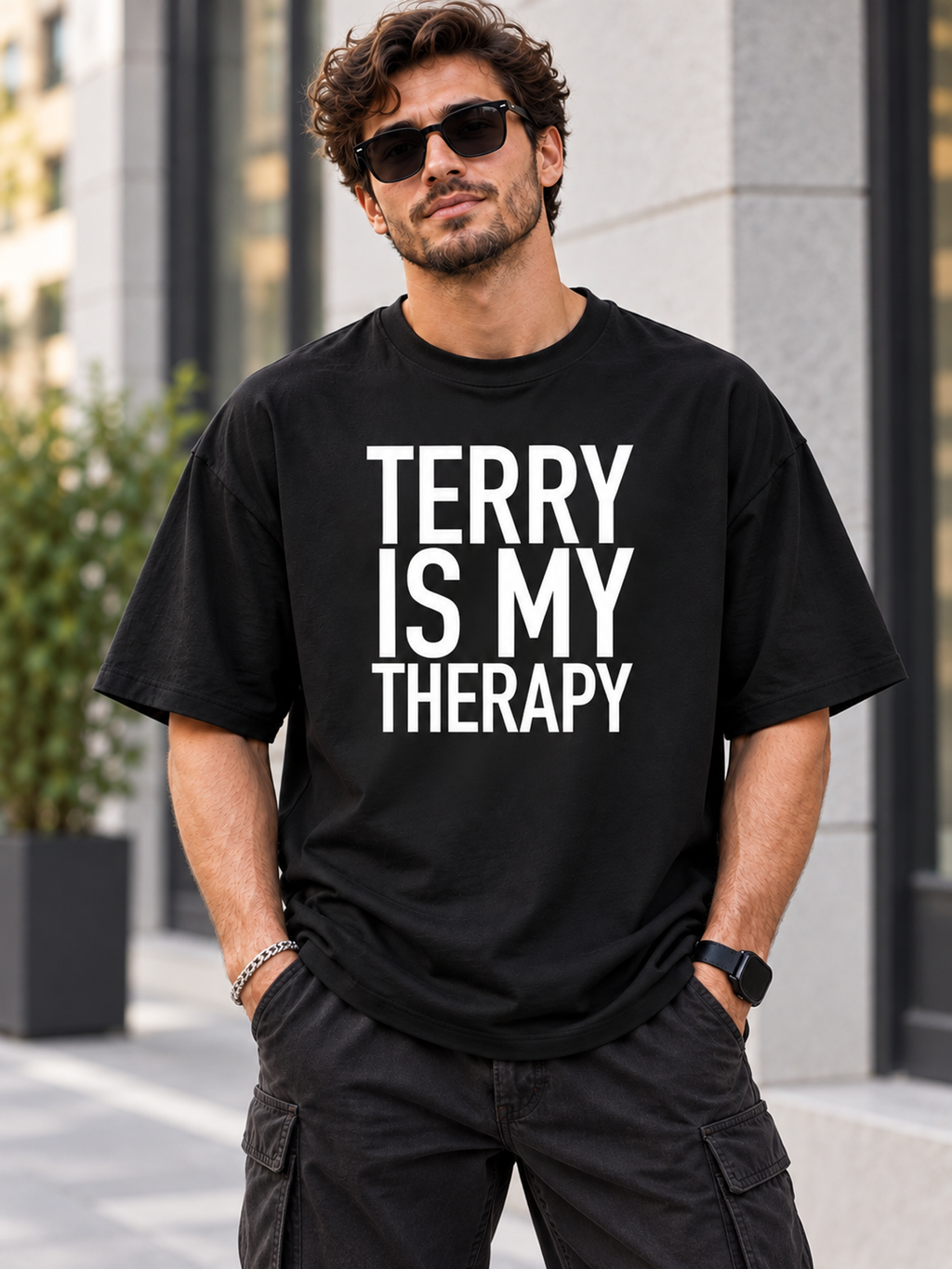 TERRY IS MY THERAPY men-tshirt street-model-black mockup