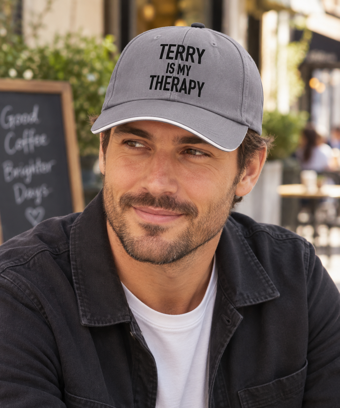 TERRY IS MY THERAPY cap model-gray direct generated print v2