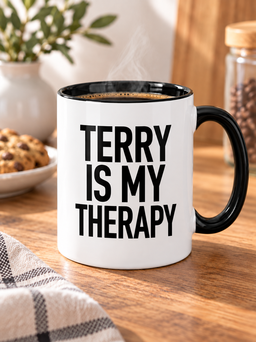 TERRY IS MY THERAPY mug lifestyle-black-white mockup