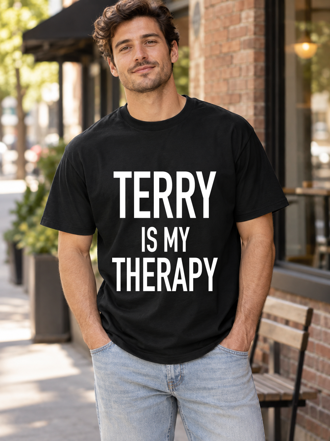 TERRY IS MY THERAPY men-tshirt street-model-black mockup