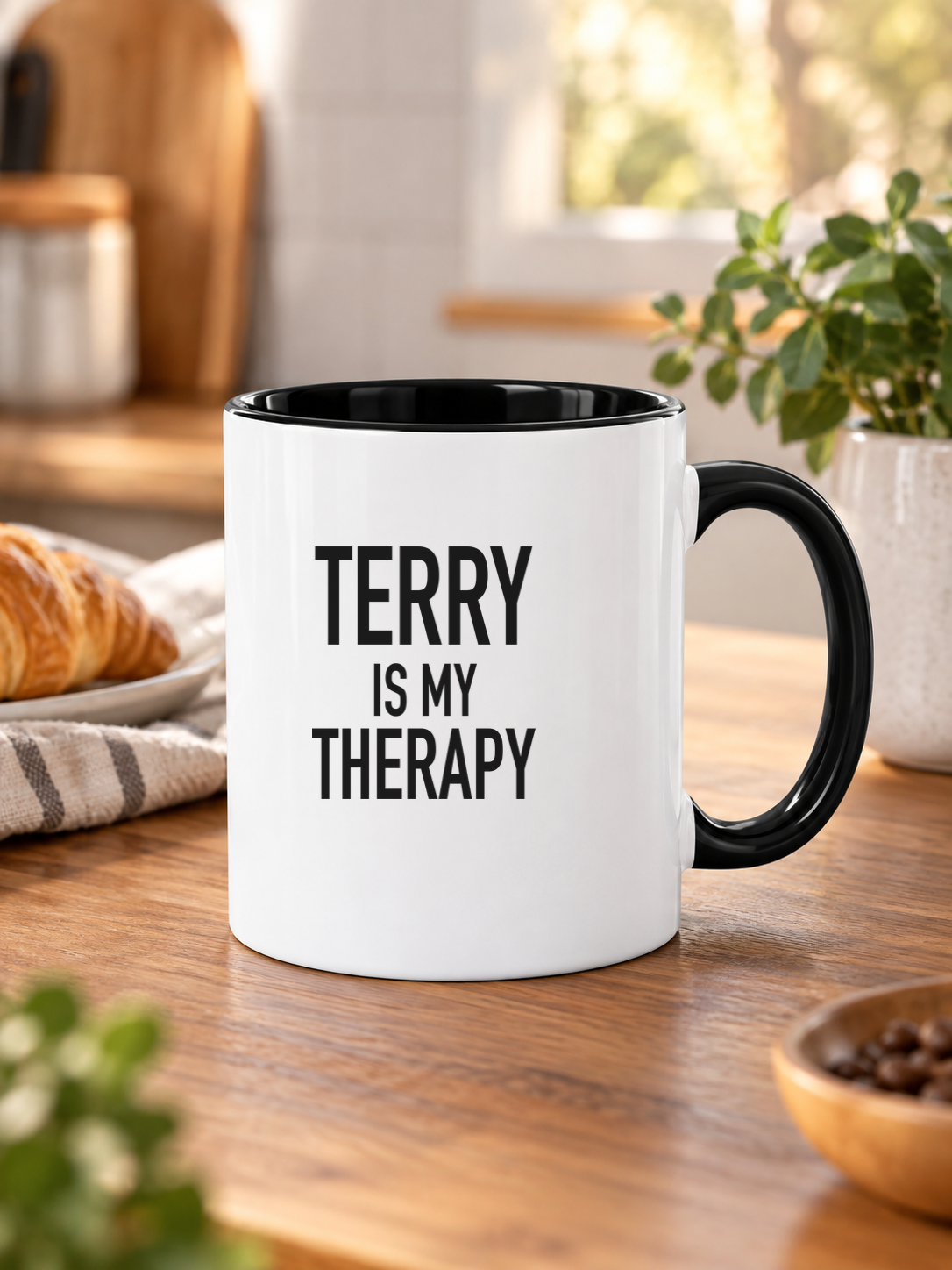 TERRY IS MY THERAPY mug lifestyle-black-white mockup