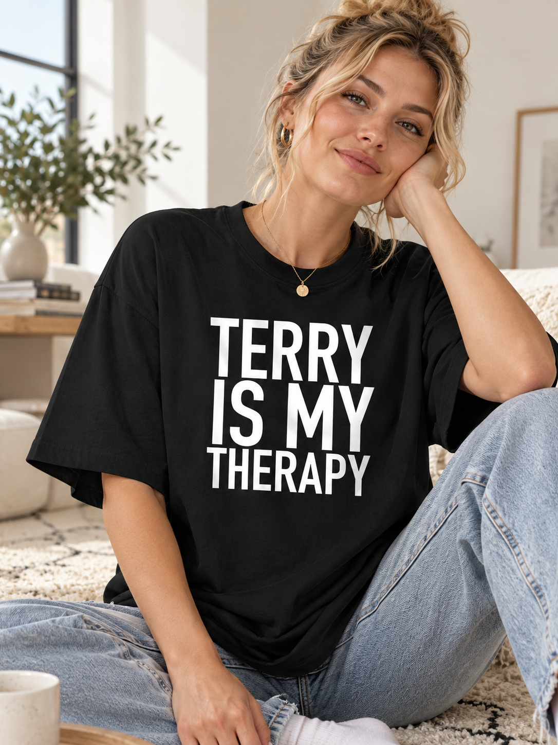 TERRY IS MY THERAPY women-tshirt lifestyle-black-seated approved