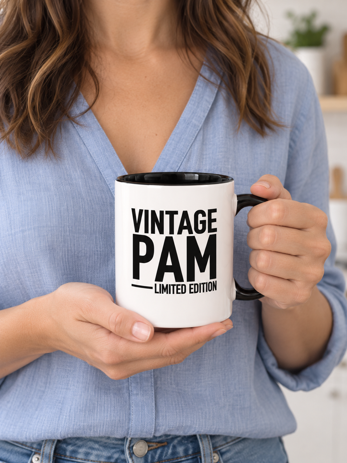 VINTAGE PAM LIMITED EDITION mug handheld-black-white mockup