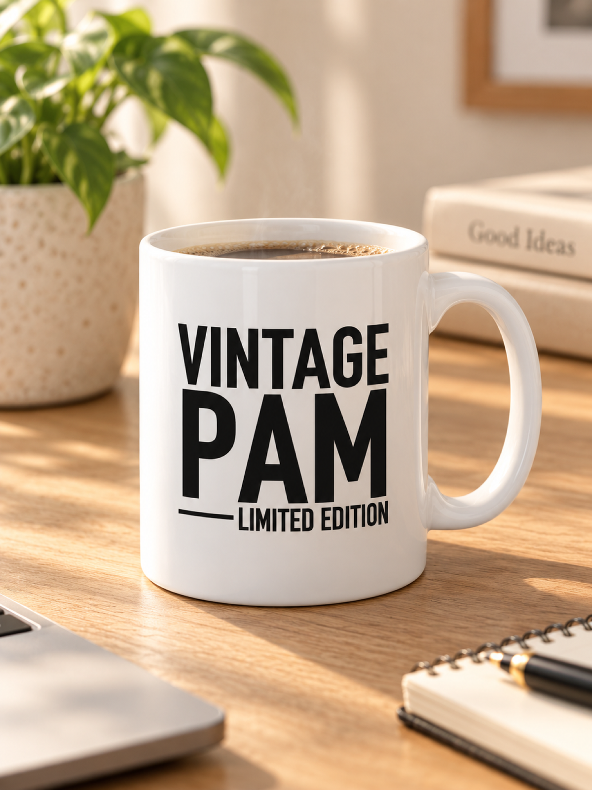 VINTAGE PAM LIMITED EDITION mug lifestyle-white mockup