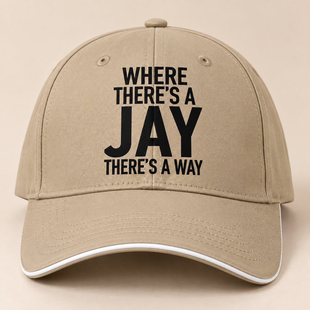 WHERE THERE'S A JAY THERE'S A WAY cap khaki mockup