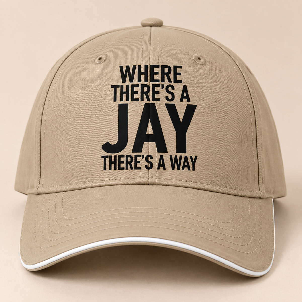WHERE THERE'S A JAY THERE'S A WAY cap khaki mockup