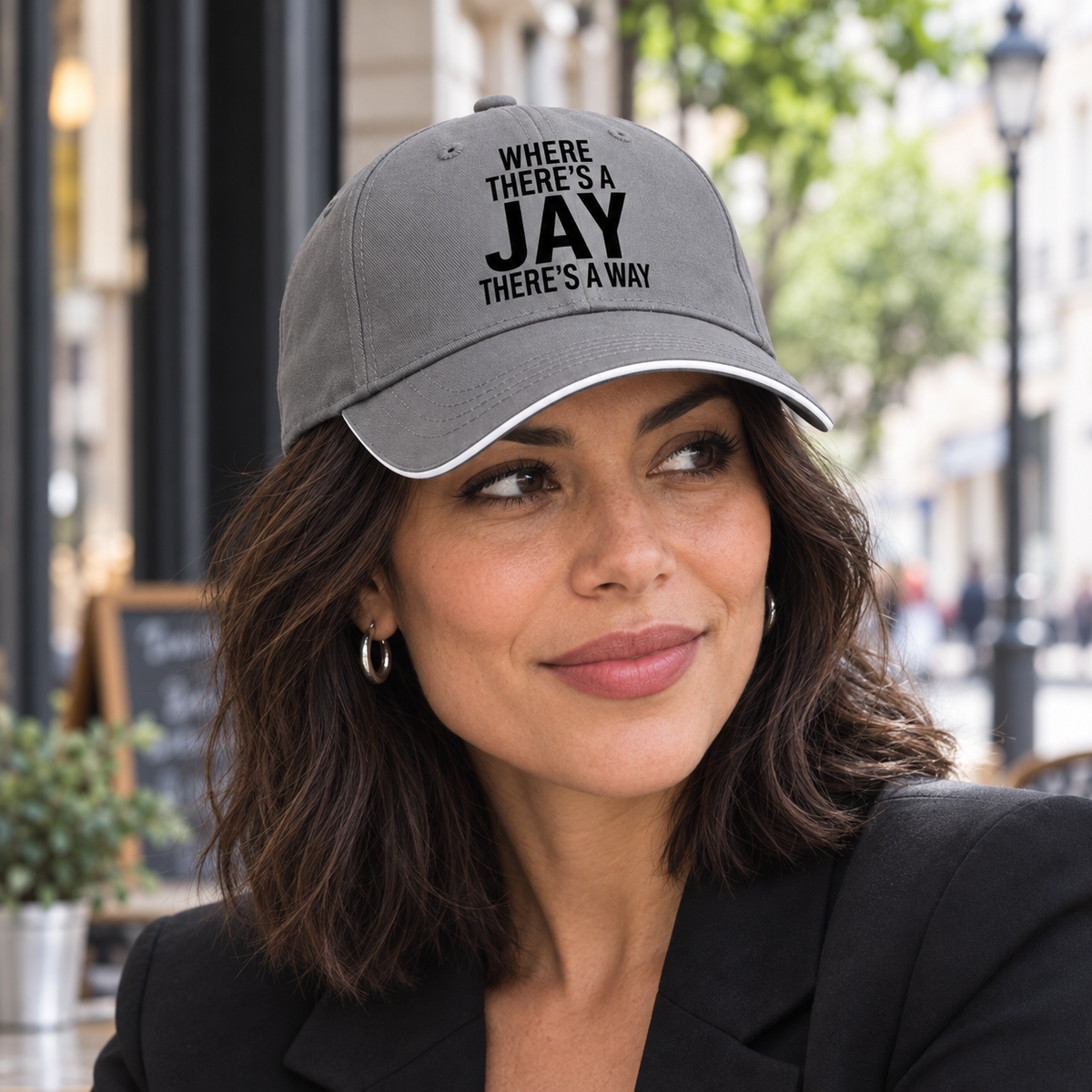 WHERE THERE'S A JAY THERE'S A WAY cap model-gray mockup