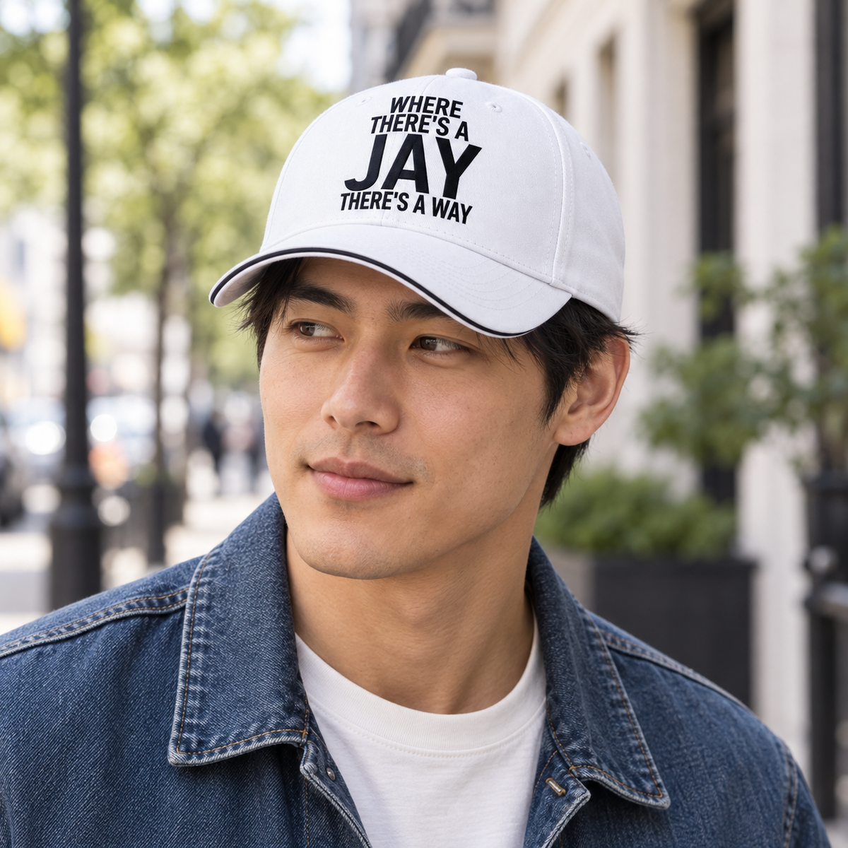 WHERE THERE'S A JAY THERE'S A WAY cap model-white mockup