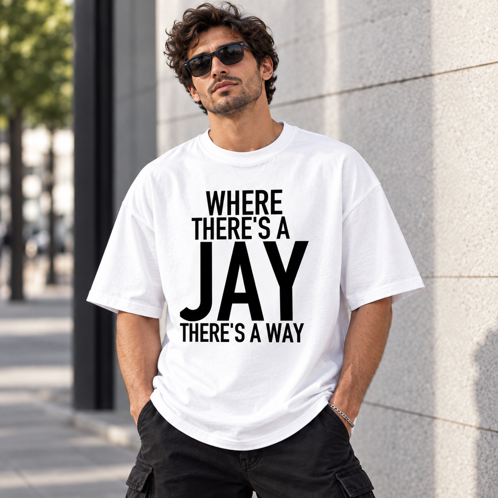 WHERE THERE'S A JAY THERE'S A WAY men-tshirt street-model-white mockup