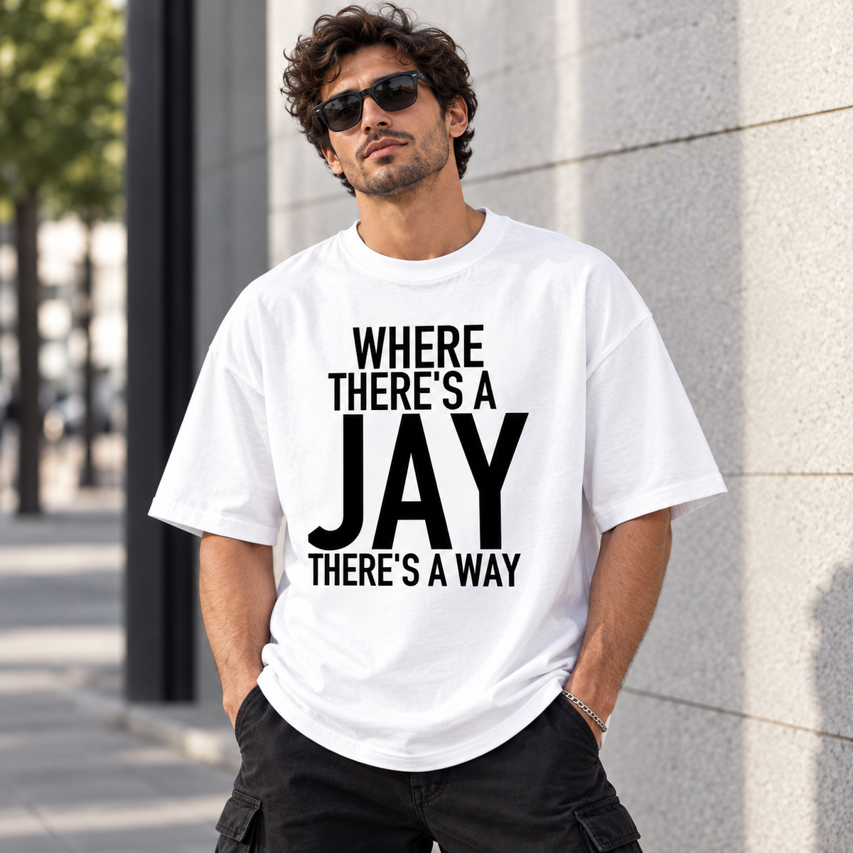 WHERE THERE'S A JAY THERE'S A WAY men-tshirt street-model-white mockup