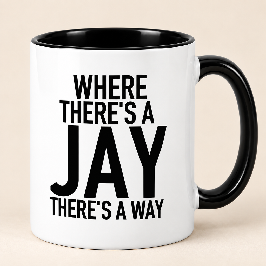 WHERE THERE'S A JAY THERE'S A WAY mug black-white mockup