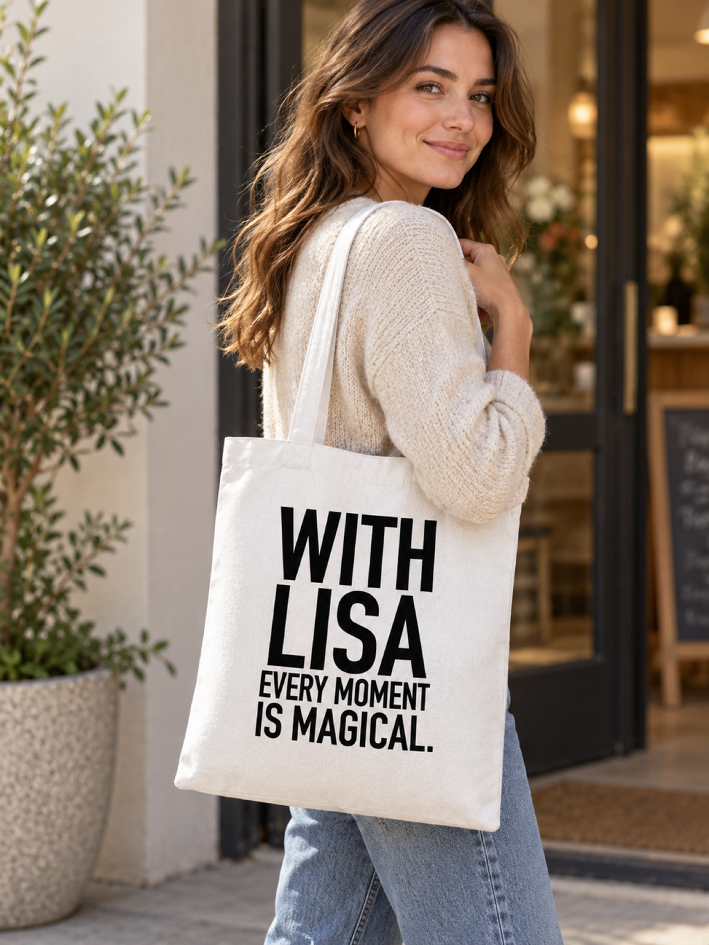 WITH LISA EVERY MOMENT IS MAGICAL. tote model mockup