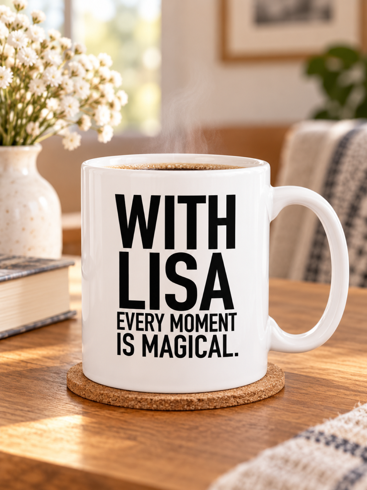 WITH LISA EVERY MOMENT IS MAGICAL. mug lifestyle-white mockup