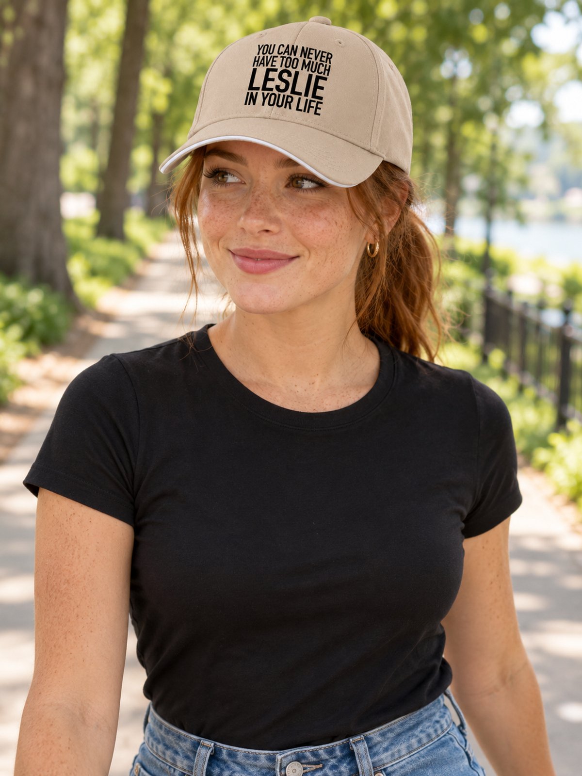 YOU CAN NEVER HAVE TOO MUCH LESLIE IN YOUR LIFE cap model-khaki mockup